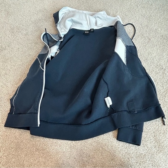 Boss men’s gray blue Colourblocked Cotton-Blend Hooded Sweatshirt Sz S - Picture 6 of 10